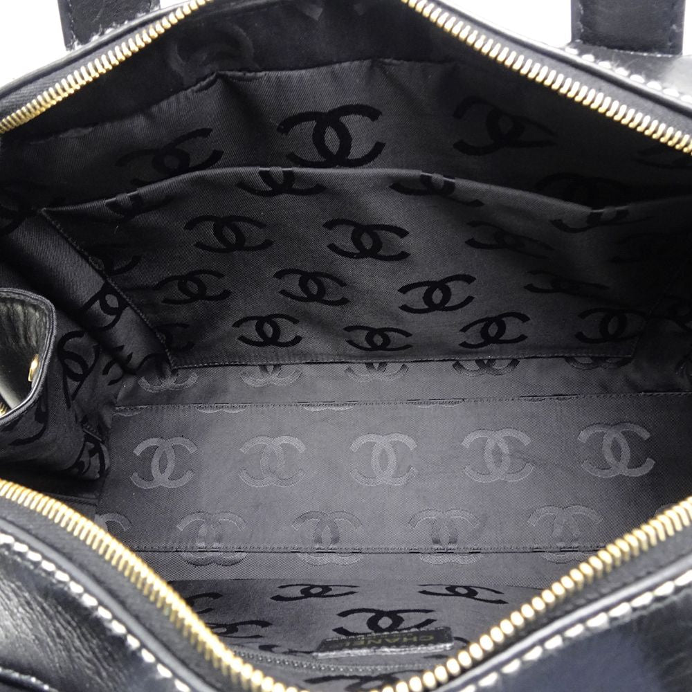 Chanel Mini Boston Bag Handbag Wild Stitch Lambskin Black
