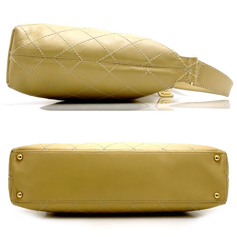 Chanel Wild Stitch One Shoulder Bag Leather Beige
