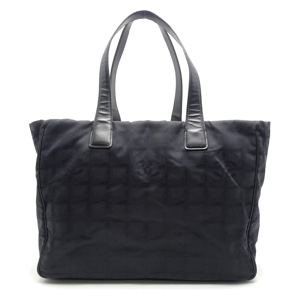 Chanel New Travel Line Tote Bag MM Black Nylon x Leather