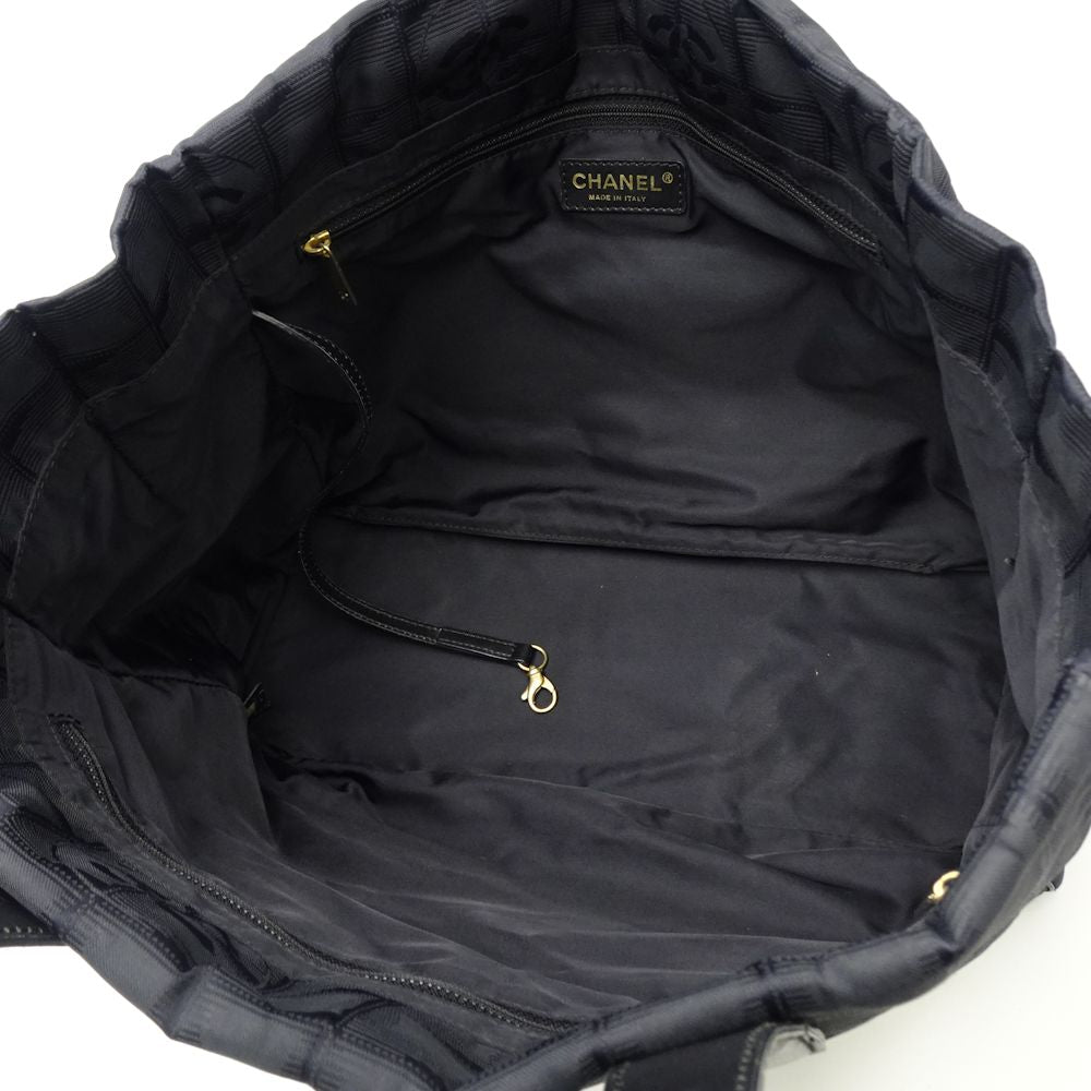 Chanel New Travel Line Tote Bag MM Black Nylon x Leather