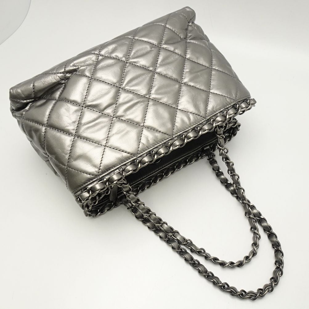 Chanel Chain Me Tote Bag Leather Silver