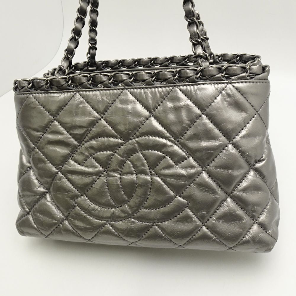 Chanel Chain Me Tote Bag Leather Silver