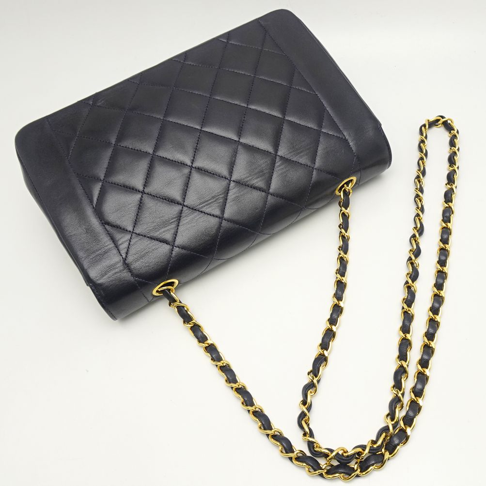 Chanel Matelasse Chain Shoulder Bag Diagonal Lambskin Navy
