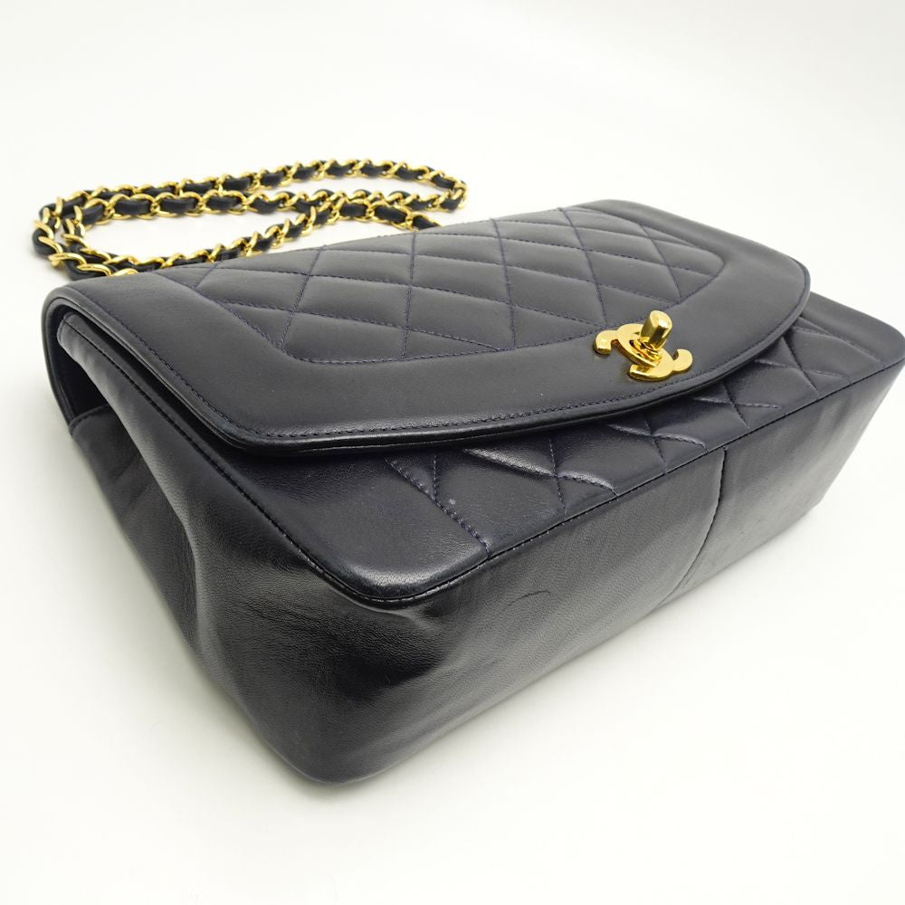 Chanel Matelasse Chain Shoulder Bag Diagonal Lambskin Navy