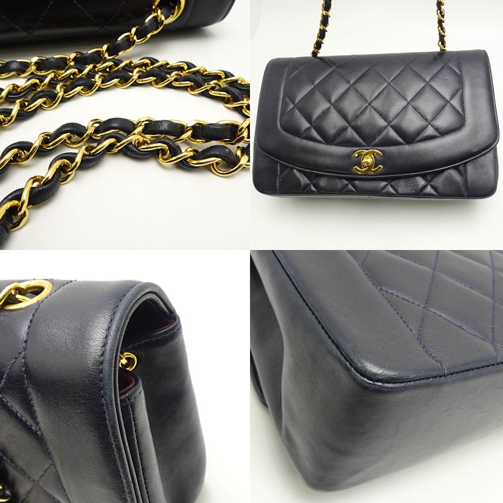Chanel Matelasse Chain Shoulder Bag Diagonal Lambskin Navy