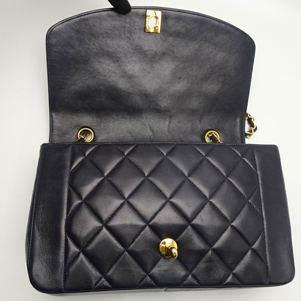 Chanel Matelasse Chain Shoulder Bag Diagonal Lambskin Navy