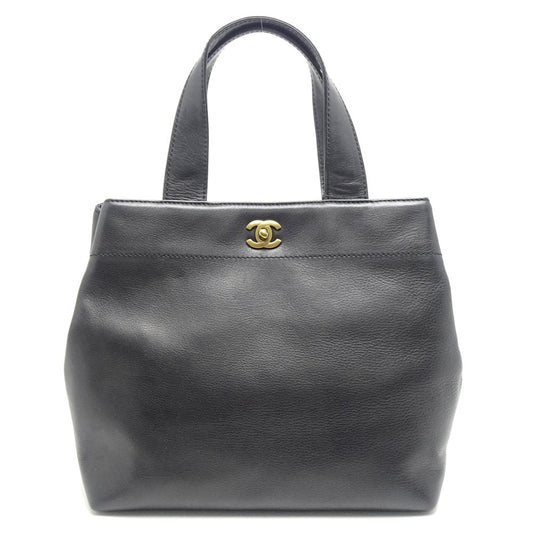 Chanel Tote Bag Calf Black x Gold Metal Fittings
