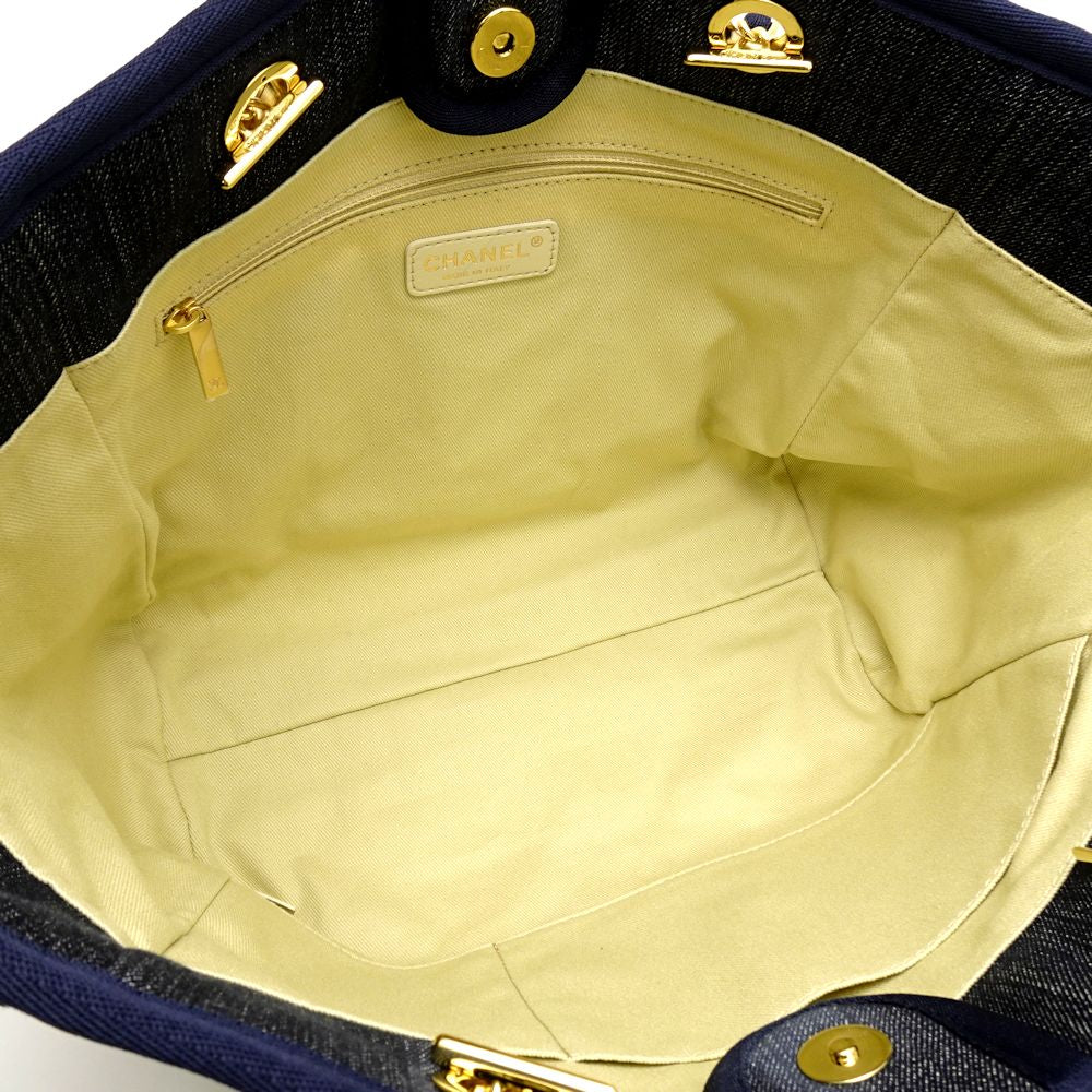 Chanel Deauville Chain Tote Bag Denim Navy