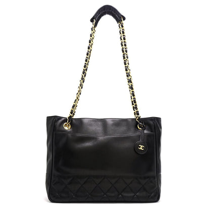 Chanel Chain Tote Bag Leather Black x Gold Metal Fittings