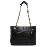 Chanel Chain Tote Bag Leather Black x Gold Metal Fittings