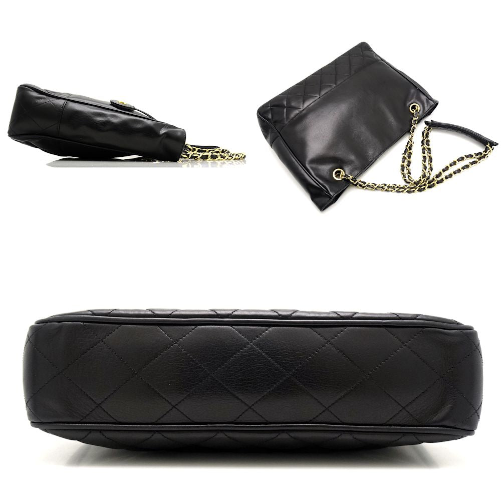 Chanel Chain Tote Bag Leather Black x Gold Metal Fittings