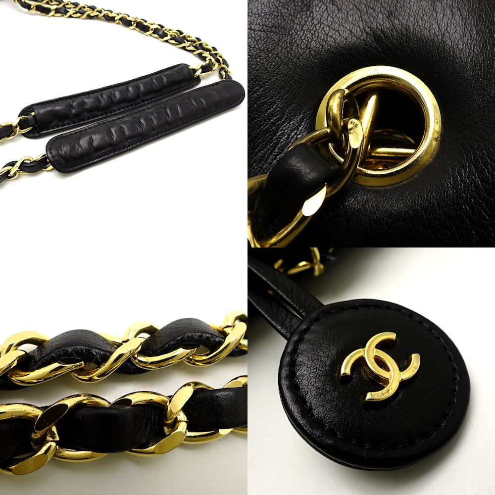 Chanel Chain Tote Bag Leather Black x Gold Metal Fittings