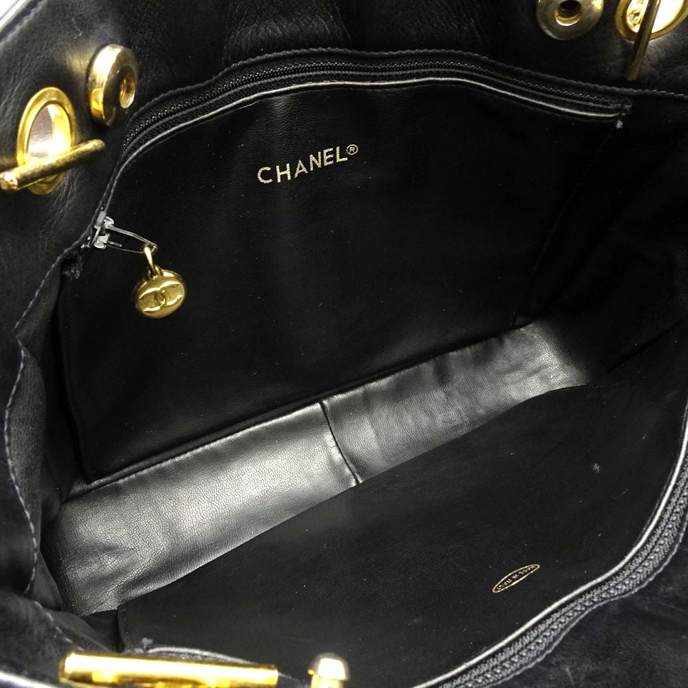 Chanel Chain Tote Bag Leather Black x Gold Metal Fittings