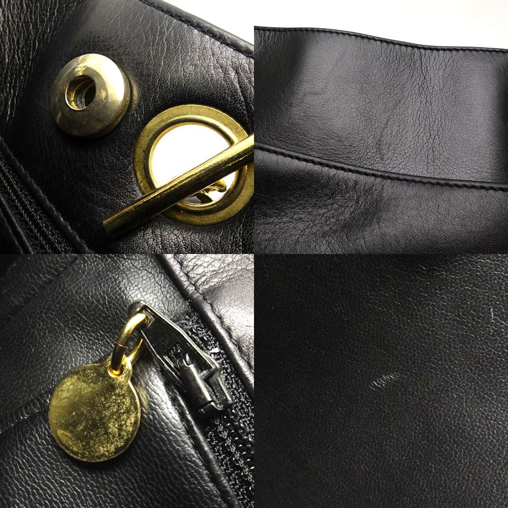 Chanel Chain Tote Bag Leather Black x Gold Metal Fittings
