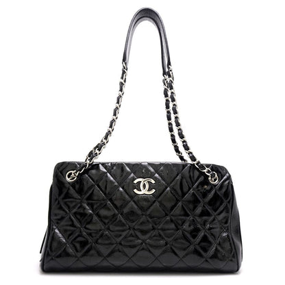 Chanel Chain Tote Bag Matelasse Patent Leather Black
