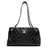 Chanel Chain Tote Bag Matelasse Patent Leather Black