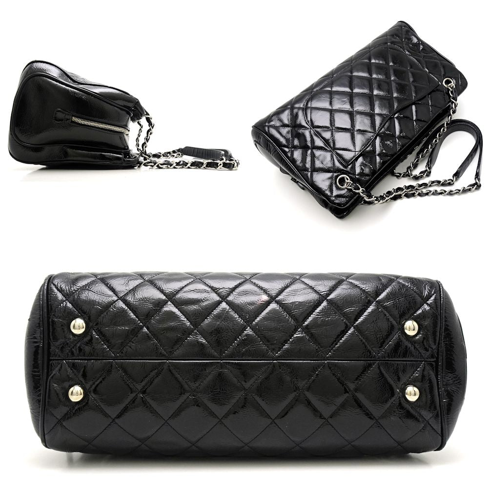 Chanel Chain Tote Bag Matelasse Patent Leather Black