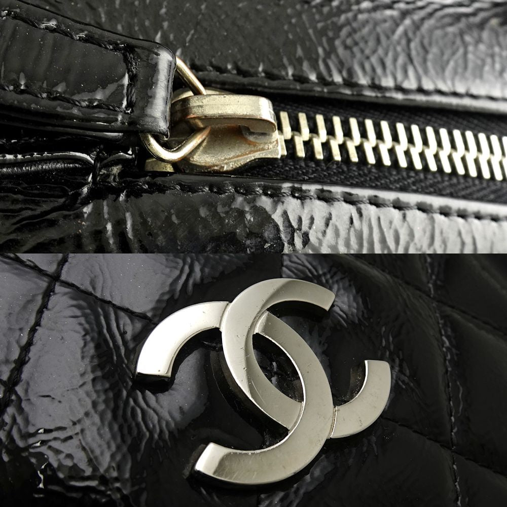 Chanel Chain Tote Bag Matelasse Patent Leather Black
