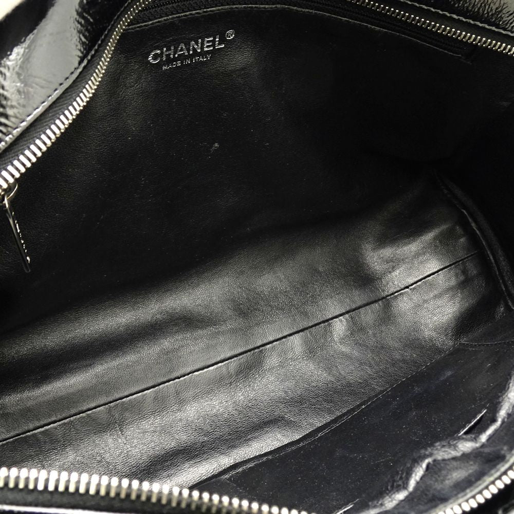 Chanel Chain Tote Bag Matelasse Patent Leather Black