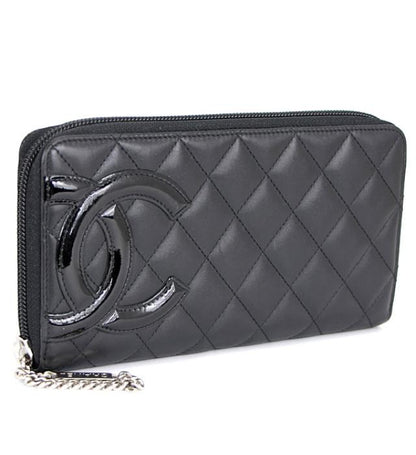 Chanel Cambon Round Fastener Long Wallet Black Leather