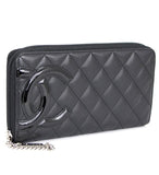 Chanel Cambon Round Fastener Long Wallet Black Leather