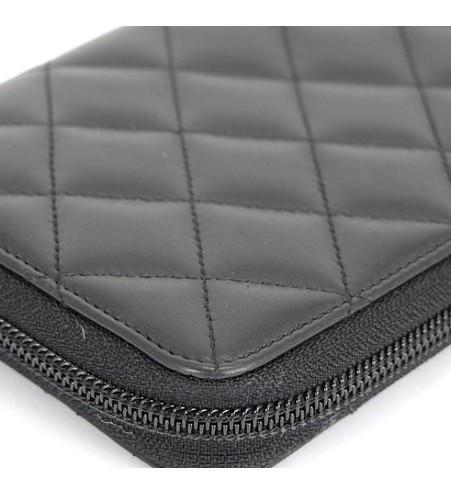 Chanel Cambon Round Fastener Long Wallet Black Leather