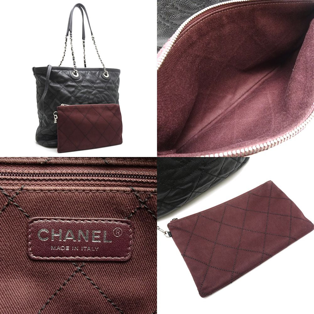 Chanel Tote Bag Cocomark Matrasse Caviar Skin Black