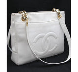 Chanel Dekakoko Mark Chain Shoulder Tote Bag Caviar White