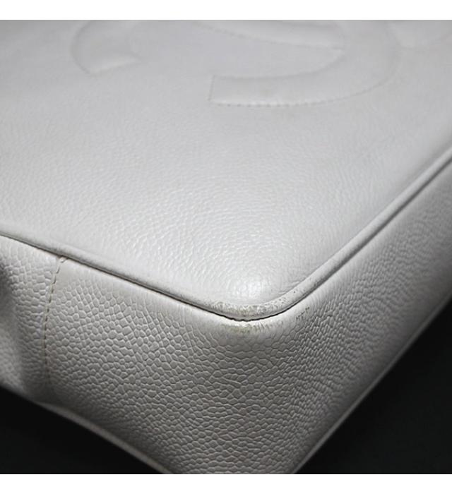 Chanel Dekakoko Mark Chain Shoulder Tote Bag Caviar White