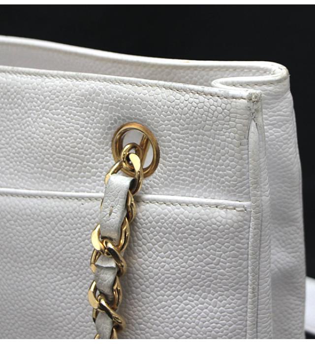 Chanel Dekakoko Mark Chain Shoulder Tote Bag Caviar White