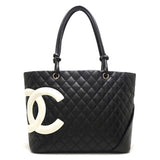 Chanel Cambon Line Tote Bag Large Matelasse Calf Black x White