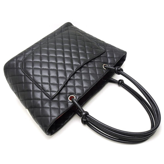Chanel Cambon Line Tote Bag Large Matelasse Calf Black x White
