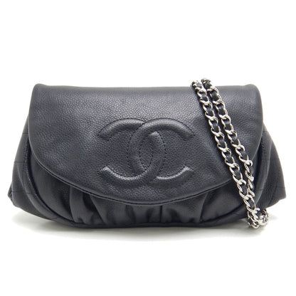 Chanel Half Moon Chain Wallet Caviar Skin Black Matelasse