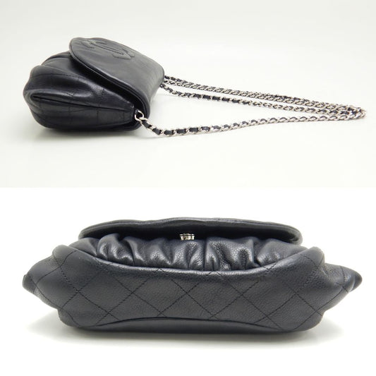 Chanel Half Moon Chain Wallet Caviar Skin Black Matelasse