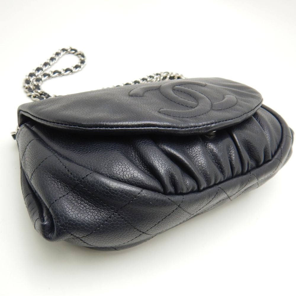 Chanel Half Moon Chain Wallet Caviar Skin Black Matelasse