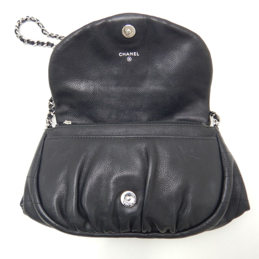 Chanel Half Moon Chain Wallet Caviar Skin Black Matelasse
