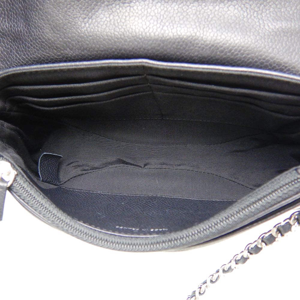 Chanel Half Moon Chain Wallet Caviar Skin Black Matelasse