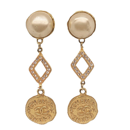 CHANEL    1970s Faux Pearl Medallion CC '' Clip-On Earrings