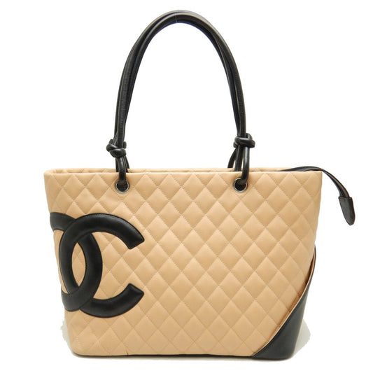 Chanel Cambon Line Large Tote Calf Beige Black