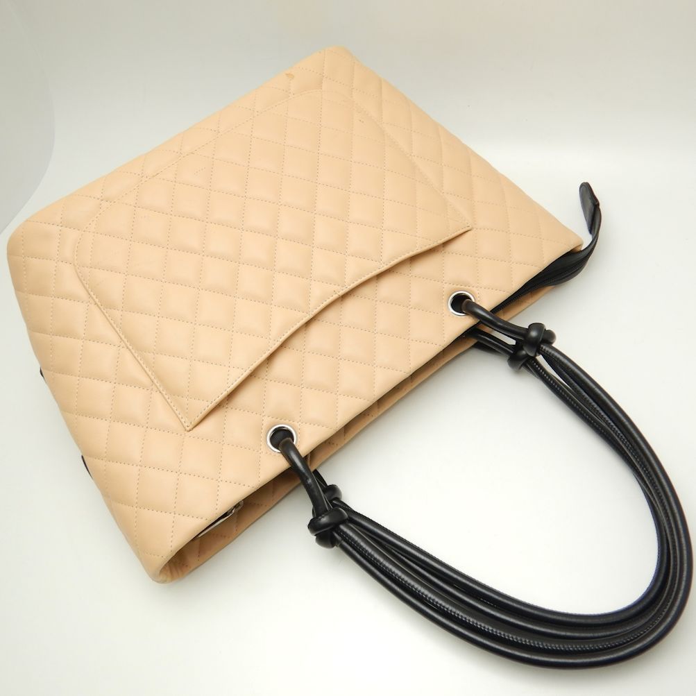 Chanel Cambon Line Large Tote Calf Beige Black