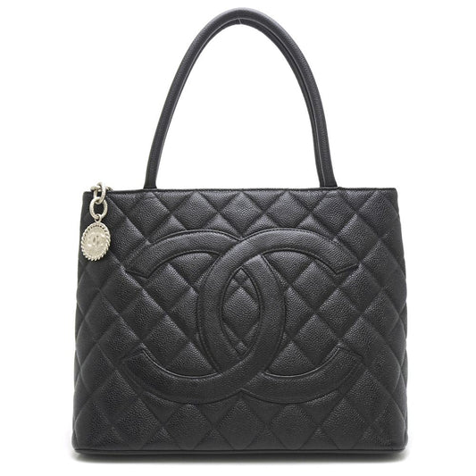Chanel Reprint Tote Bag Caviar Skin Black x Silver Metal