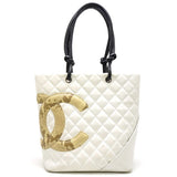 Chanel Cambon Line Tote Bag Lambskin Python White