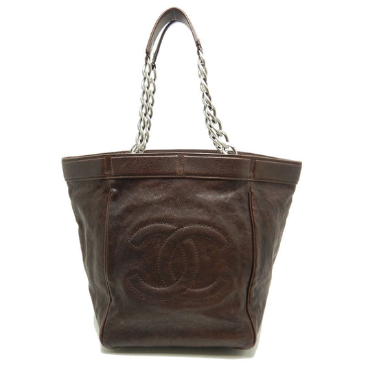 Chanel Chain Tote Bag Caviar Skin Dark Brown