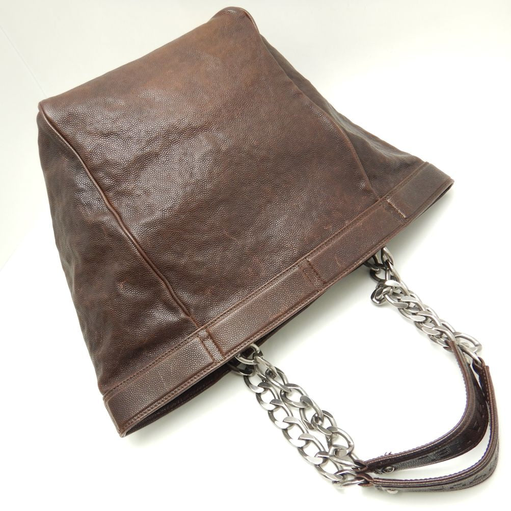 Chanel Chain Tote Bag Caviar Skin Dark Brown