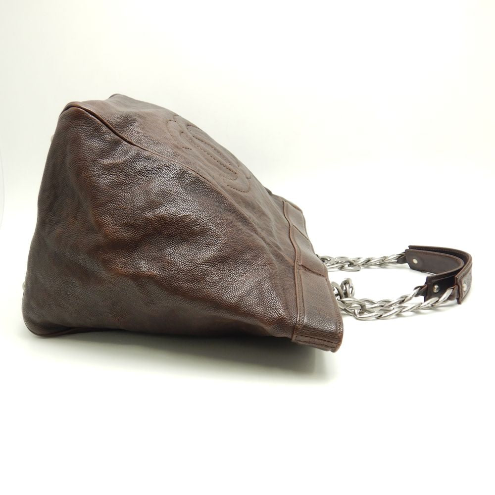 Chanel Chain Tote Bag Caviar Skin Dark Brown