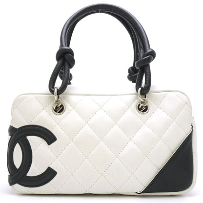 Chanel Cambon Line Mini Bowling Bag Calf White x Black