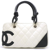 Chanel Cambon Line Mini Bowling Bag Calf White x Black