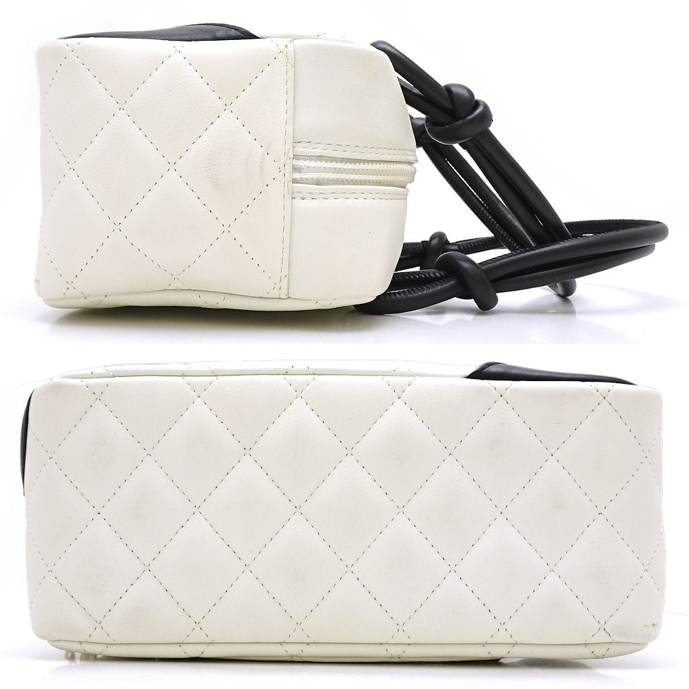 Chanel Cambon Line Mini Bowling Bag Calf White x Black