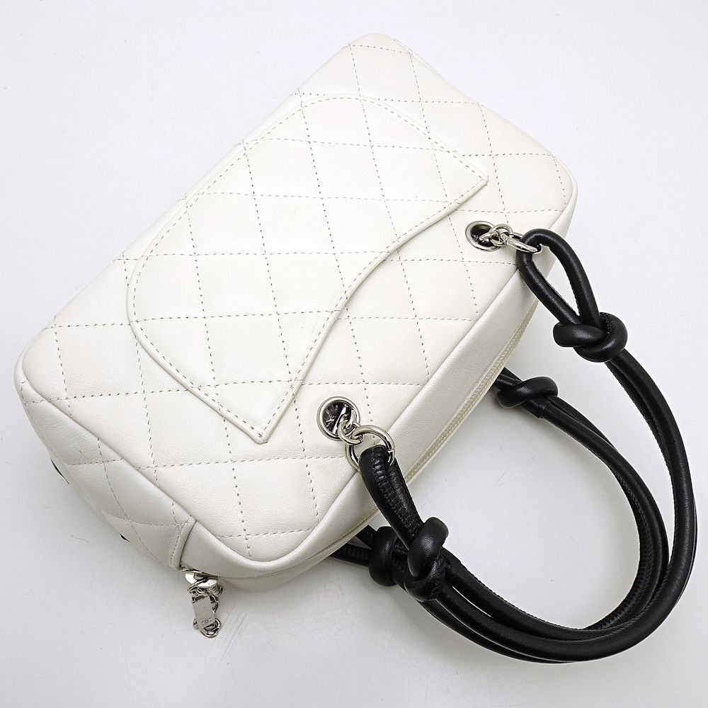 Chanel Cambon Line Mini Bowling Bag Calf White x Black