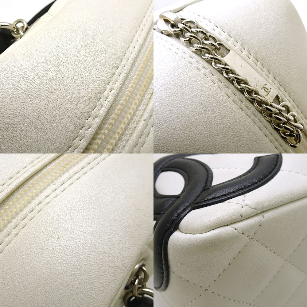 Chanel Cambon Line Mini Bowling Bag Calf White x Black